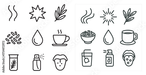 Coffee and tea outline icons set – line, linear, brew and beverage symbols