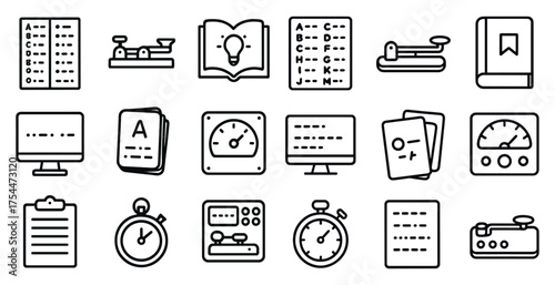 Braille learning icons set – outline, education, accessibility and reading symbols