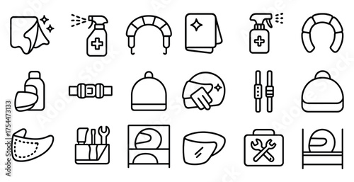 Cleaning and safety line icons set – outline, hygiene, sanitation symbols