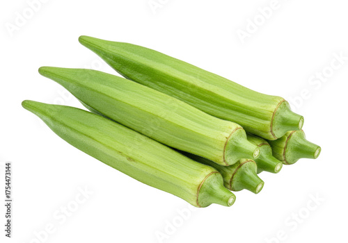 Isolated Okra pods stacked for sale in produce, fresh okra natural food diet ingredient