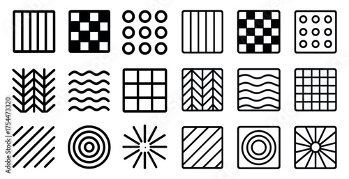 Pattern silhouette icons set – textured, geometric, repetition and design elements