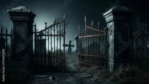 Eerie Cemetery Gates at Night - A Haunting Visual Experience.
