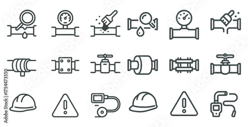 Plumbing and maintenance outline icons set – linear, line, repair and tools graphics