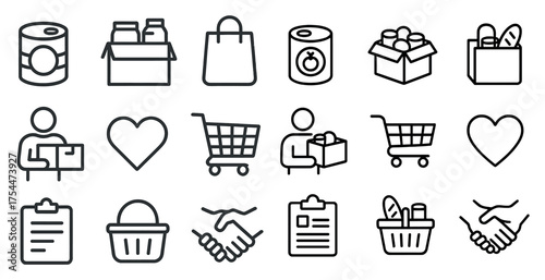Grocery and shopping line icons set – outline, linear, market essentials