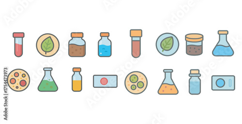 Science and lab outline icons set – flat, chemistry and research symbols