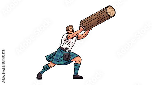 Tossing the Caber: A powerful athlete in traditional attire hurls a heavy log skyward, embodying strength and tradition. This image encapsulates the essence of skill, dedication.