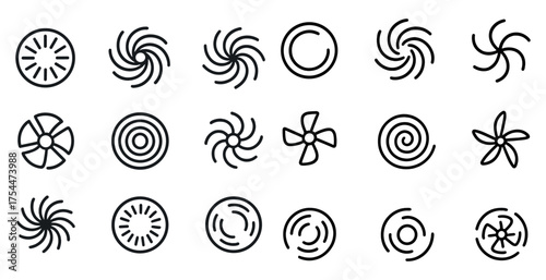 Abstract outline icons set – linear, silhouette, swirl and shape design symbols
