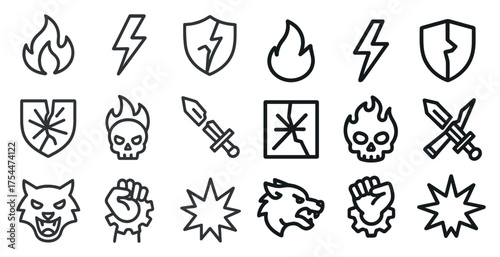 Fantasy and mythical line icons set – outline, linear symbols for rpg design