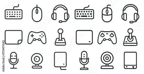 Computer peripheral line icons set – outline, gadget, tech tools and devices symbols