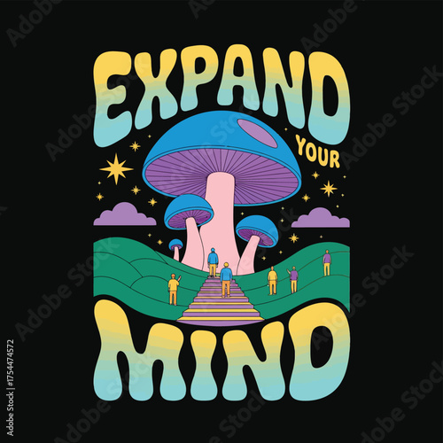 Psychedelic mushroom expansion mind vector illustration psy trance trippy art scalable eps graphic silhouette White background