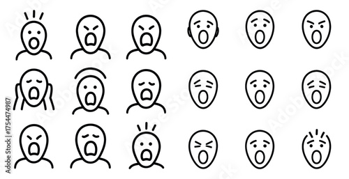 Emotional reactions outline icons set – line, facial expressions, mood symbols