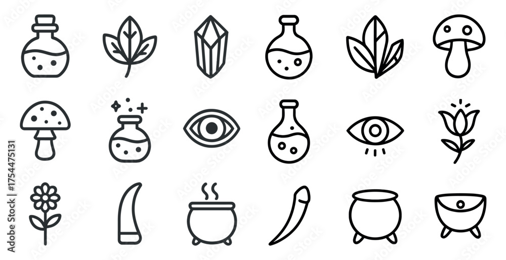 Fototapeta premium Nature and science outline icons set – line, linear, herbal and botanical elements
