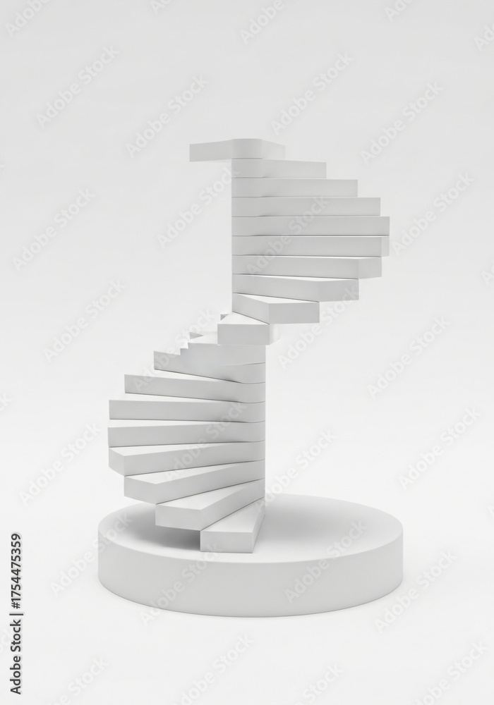 Obraz premium Spiral staircase isolated on background. Abstract podium pedestal. Minimal. 3D rendering on white background 