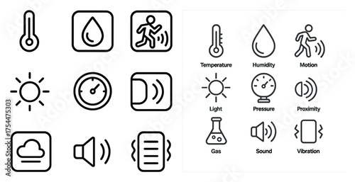 Smart home linear icons set – outline, automation, technology symbols