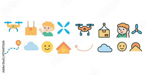 Home drone delivery icons set – flat, filled, logistics and shipping symbols