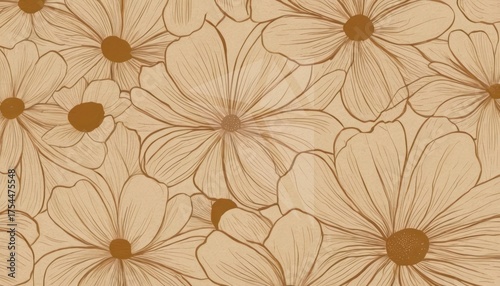 Abstract groovy posters flowers in beige tones. Modern trendy Minimal style. Hand drawn design for wallpaper, wall print, postcard, cover, template, banner. (7)