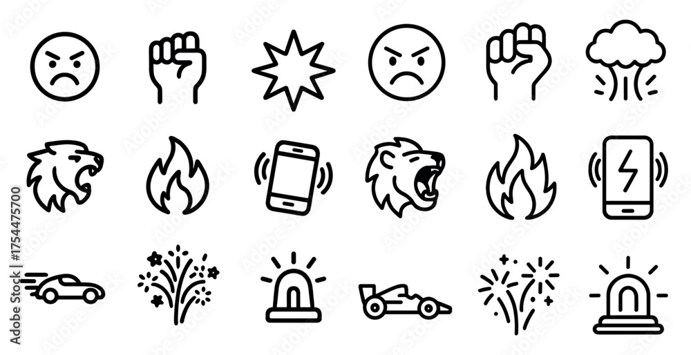 Obraz premium Emojis and symbols linear icons set – outline, expressive, digital communication