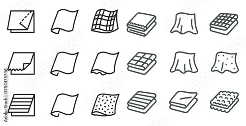 Fabric and textile outline icons set – sewing, cloth, garment symbols