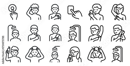 Personal hygiene icons set – outline, linear, grooming and cleanliness symbols