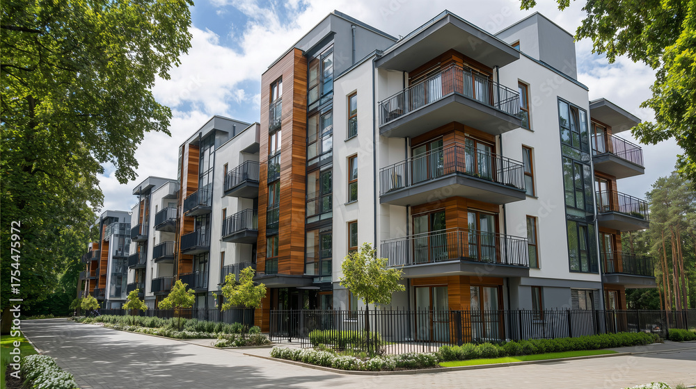 Naklejka premium Modern Architecture Apartment Block with Minimalist Design