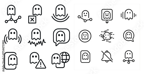Ghost mood outline icons set – linear, spooky, emotive spirit symbols