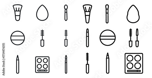 Cosmetics and beauty outline icons set – line, makeup, grooming essentials