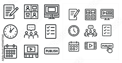 Business and productivity icons set – outline, linear, task management symbols