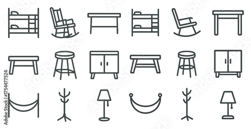 Furniture and home decor line icons set – outline, linear, interior design symbols