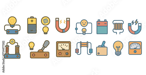 Electrical engineering outline icons set – linear, schematic, circuit symbols