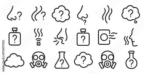 Smell and scent linear icons set – outline, fragrance, aroma symbols