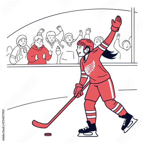 red hockey player celebrating with fans clip art preview