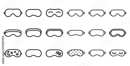 Sleep and relaxation outline icons set – linear, night, bedtime essentials symbols