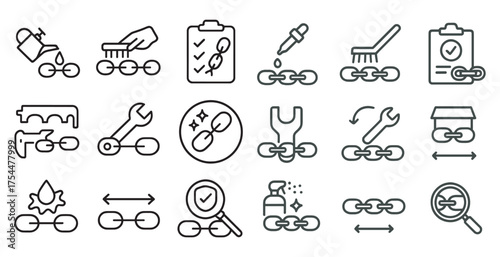 Maintenance and repair line icons set – outline, tools, cleaning symbols