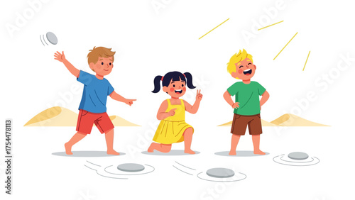 Joyful Play: Three children engage in a lively game on a bright, sunny day, filled with laughter, energy, and the simple pleasures of childhood.