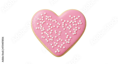 Obraz na plátně Isolated frosted heart-shaped cookie, pink icing, festive sprinkles, sweet treat