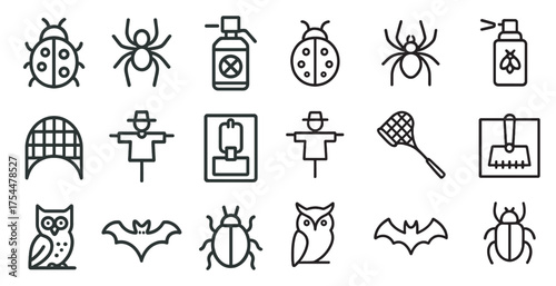 Pest control outline icons set – insects, extermination, line symbols for prevention