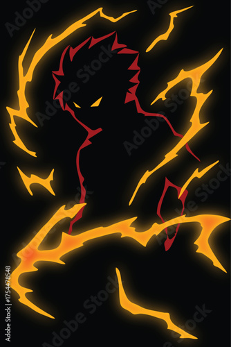 Lightning energy effect background, Powerful electric energy blast with bright glowing cracksthunder Lightning Bolt on Black Background, anime lightning style