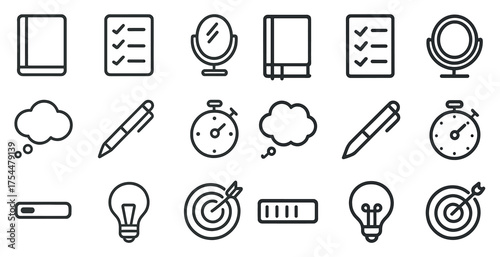 Productivity line icons set – minimalist, outline, task management symbols