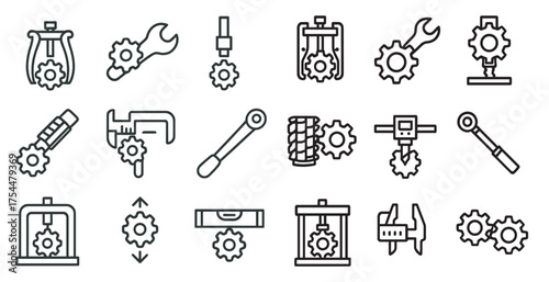 Engineering gear outline icons set – mechanical, industrial, cog symbols