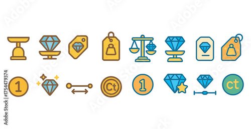 Jewelry and gemstone outline icons set – line, linear, precious and luxury symbols