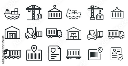 Logistics and shipping line icons set – outline, delivery, transport symbols