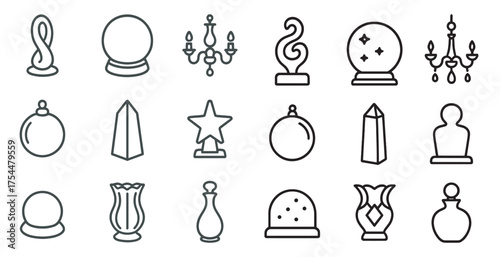 Decorative outline icons set – linear, silhouette, ornaments and decoration symbols