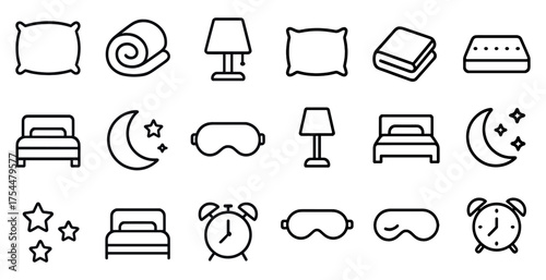 Sleep and relaxation line icons set – silhouette, bedtime, rest and dreams symbols
