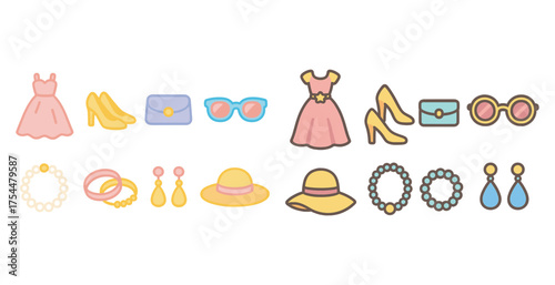 Fashion and accessories outline icons set – style, clothing, trendy symbols