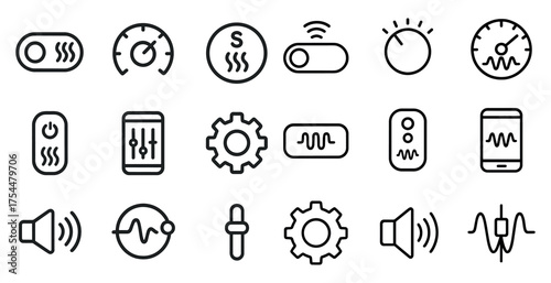 Electronic devices linear icons set – outline, tech, gadget and circuit symbols