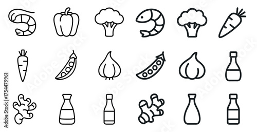 Vegetable icons set – outline, linear, healthy food and cooking symbols