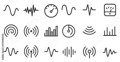 Sound and audio line icons set – linear, outline, music and signal symbols