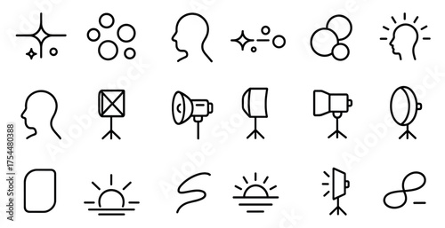 Photography and studio outline icons set – linear, vector, creative symbols