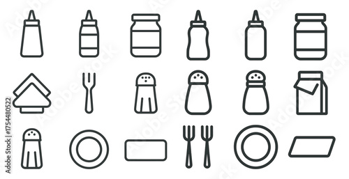 Kitchen and cooking outline icons set – food, dining, culinary art symbols