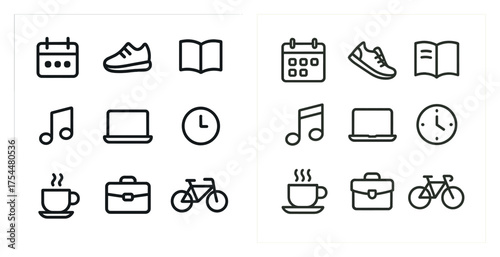 Office and productivity outline icons set – linear, workspace and task management visuals